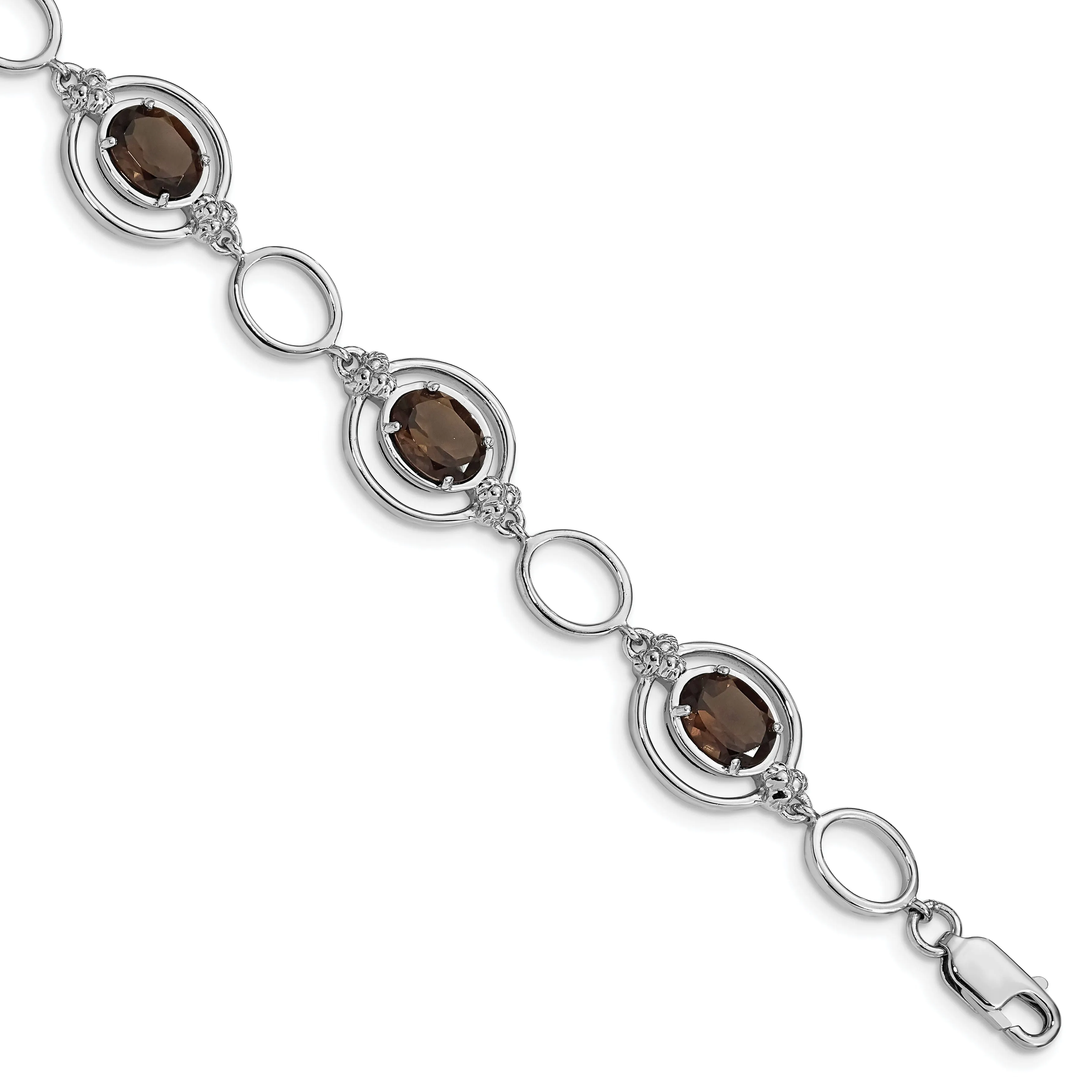 Silver Oval Smoky Quartz Gemstone Link Bracelet