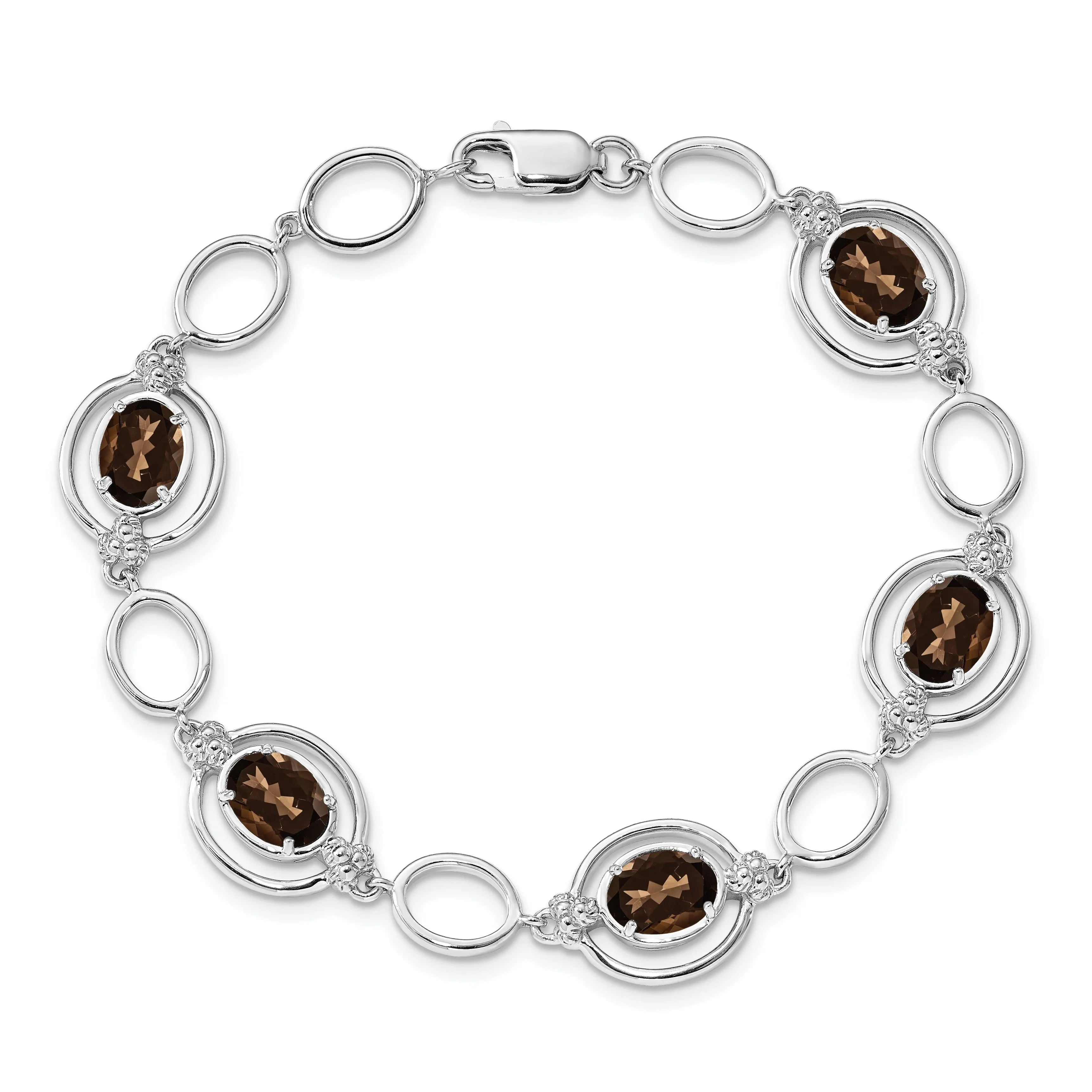 Silver Oval Smoky Quartz Gemstone Link Bracelet