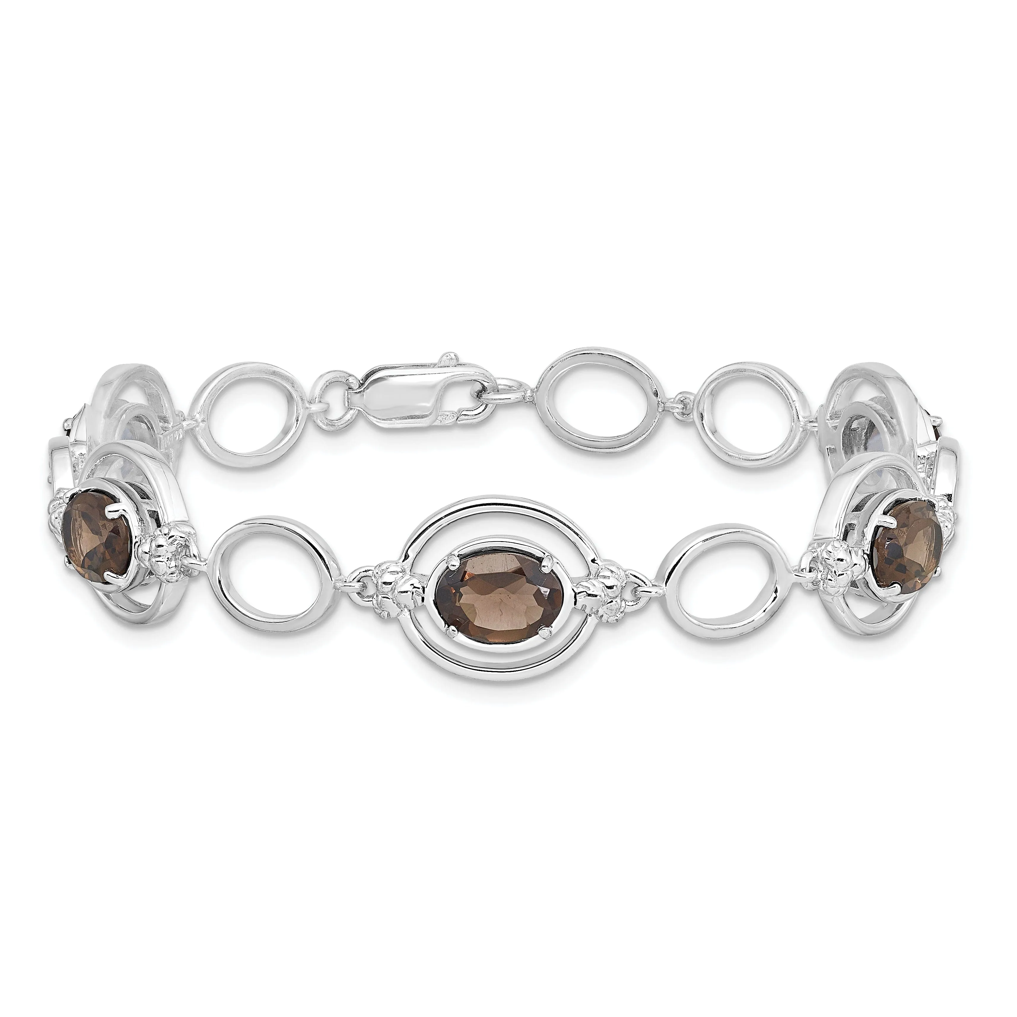 Silver Oval Smoky Quartz Gemstone Link Bracelet