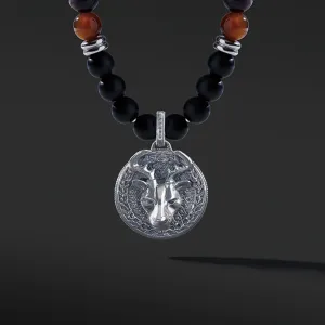 Silver Red Tiger Eye Beaded Necklace with Pendant