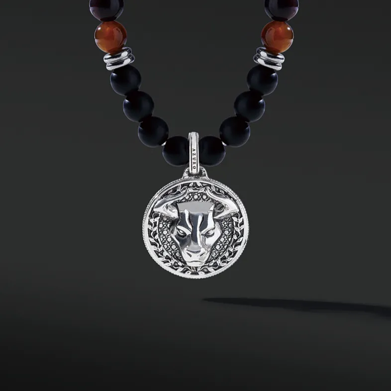 Silver Red Tiger Eye Beaded Necklace with Pendant