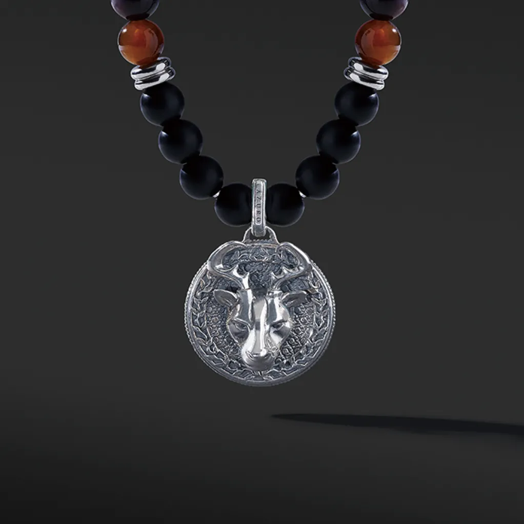 Silver Red Tiger Eye Beaded Necklace with Pendant