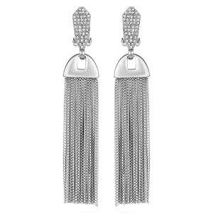 Silvertone Pave Tassel Drop Clip On Earrings