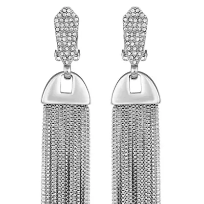 Silvertone Pave Tassel Drop Clip On Earrings