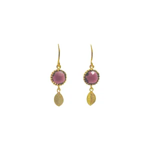 Small Energy Stone Leaf Earrings (Amethyst)