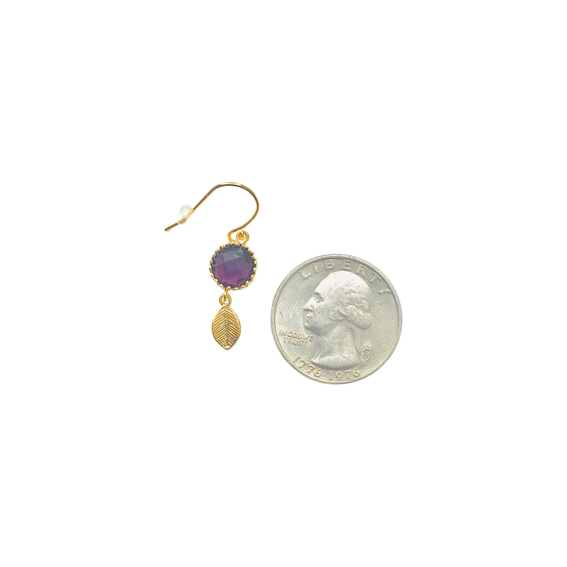 Small Energy Stone Leaf Earrings (Amethyst)