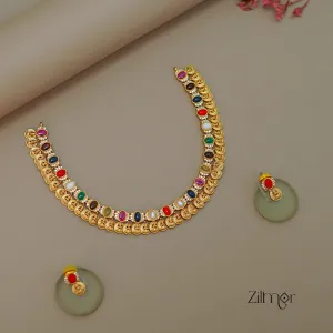 SN1011459 -  Traditional Navaratna Stones Necklace Earring Set