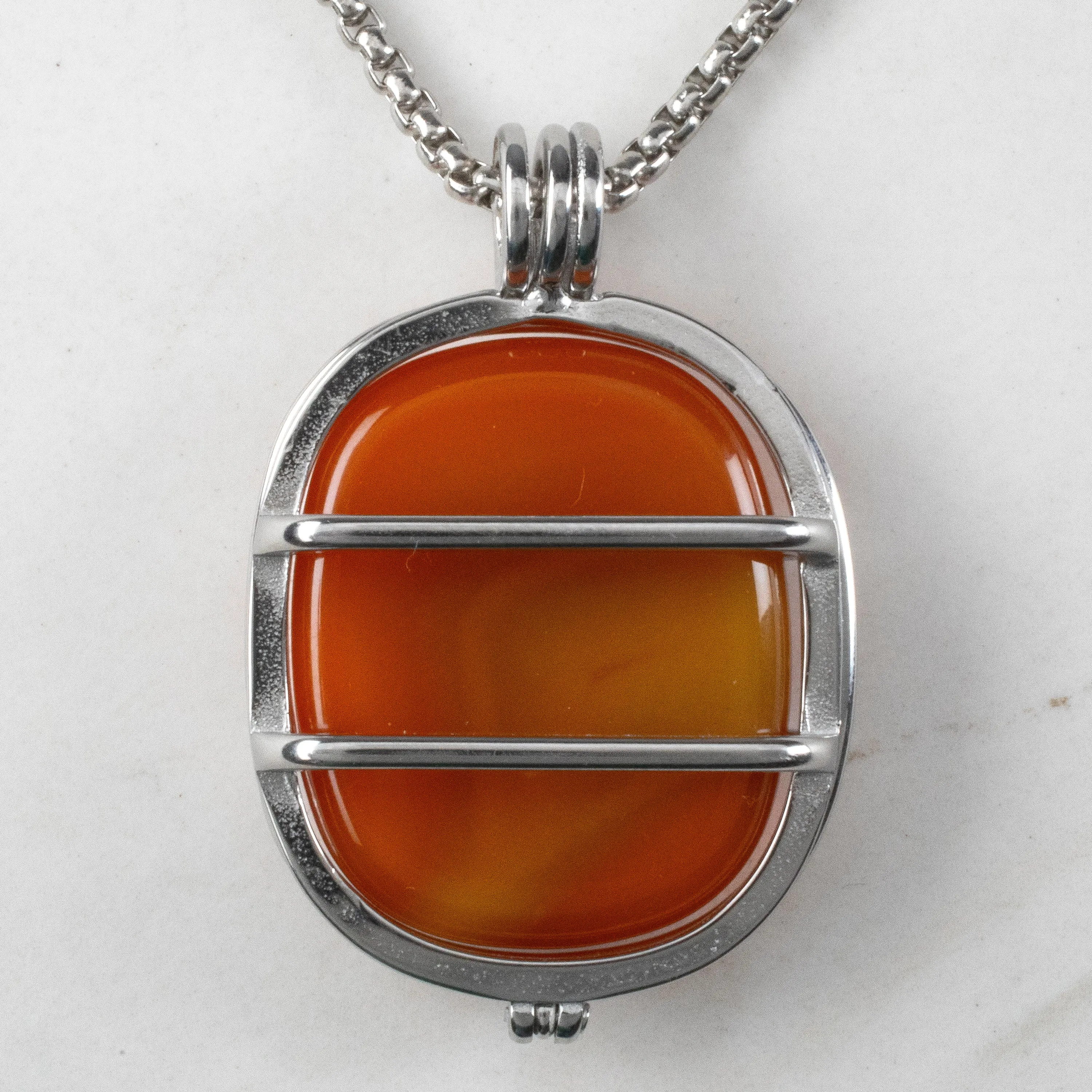 Stainless Steel Interchangeable Rectangle Locket with Chakra Gemstones | Adjustable Bolo Chain | 30"