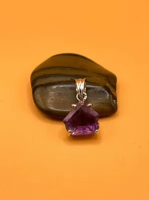 Sterling Silver Tibetan Amethyst Pentagon Shape Pendent