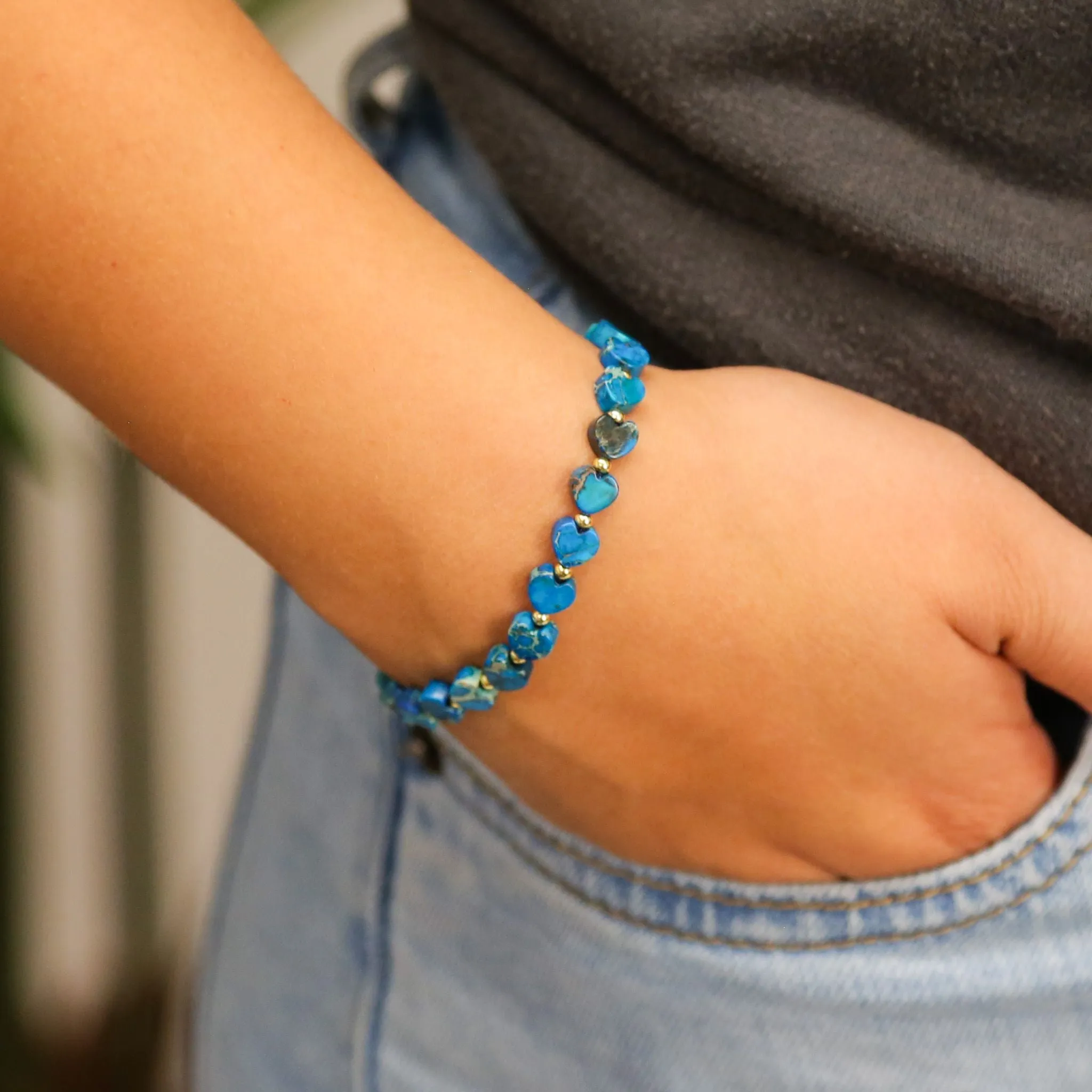 Stoned Heart Blue - Stone Heart Accent Bracelet