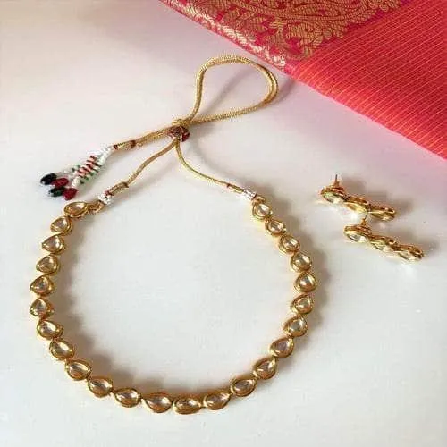 Tear Drop One Line Kundan Necklace