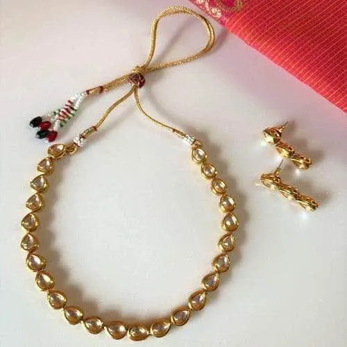 Tear Drop One Line Kundan Necklace