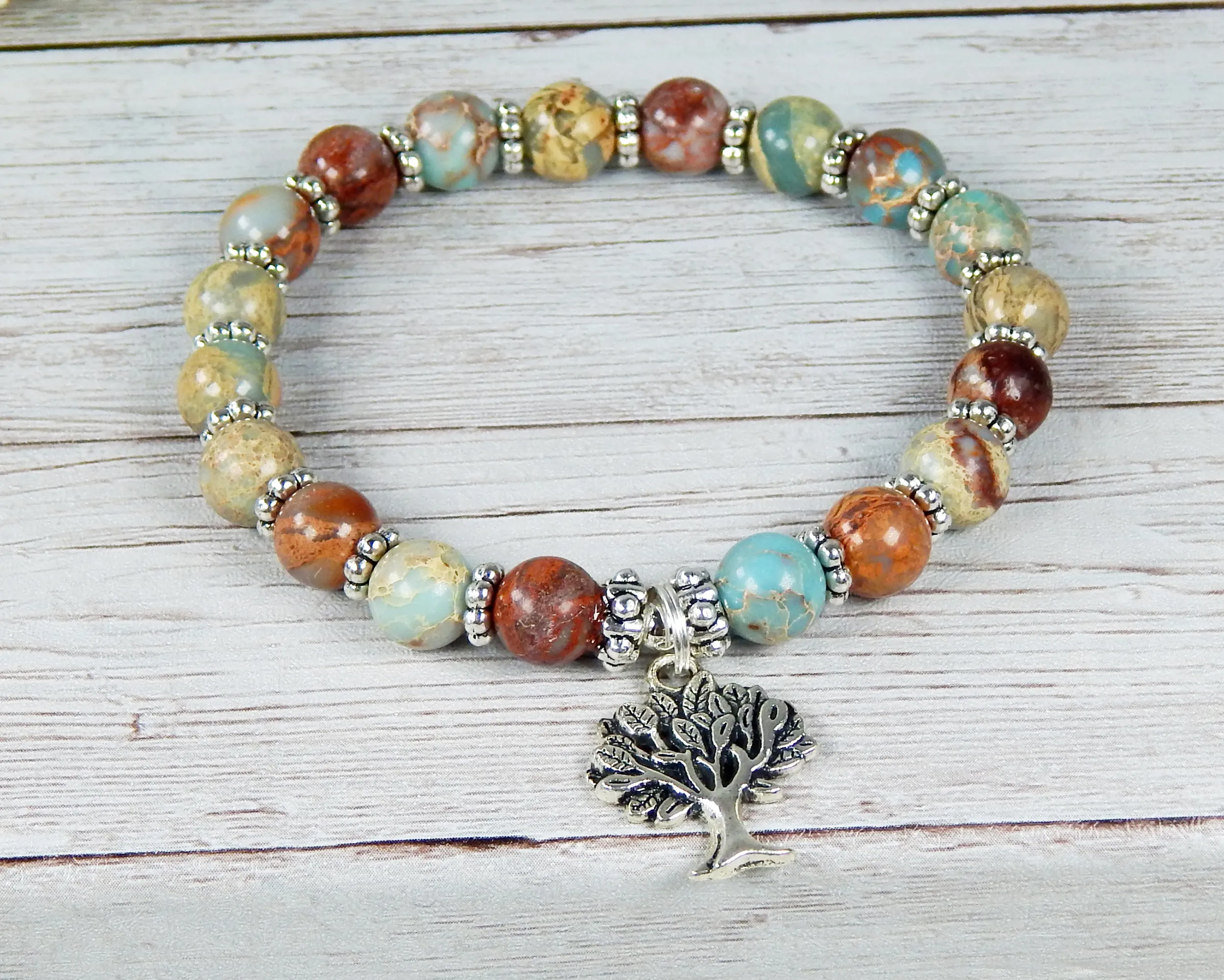 Tree of Life Jewelry for Women - Earthy Blue Jasper Bracelet