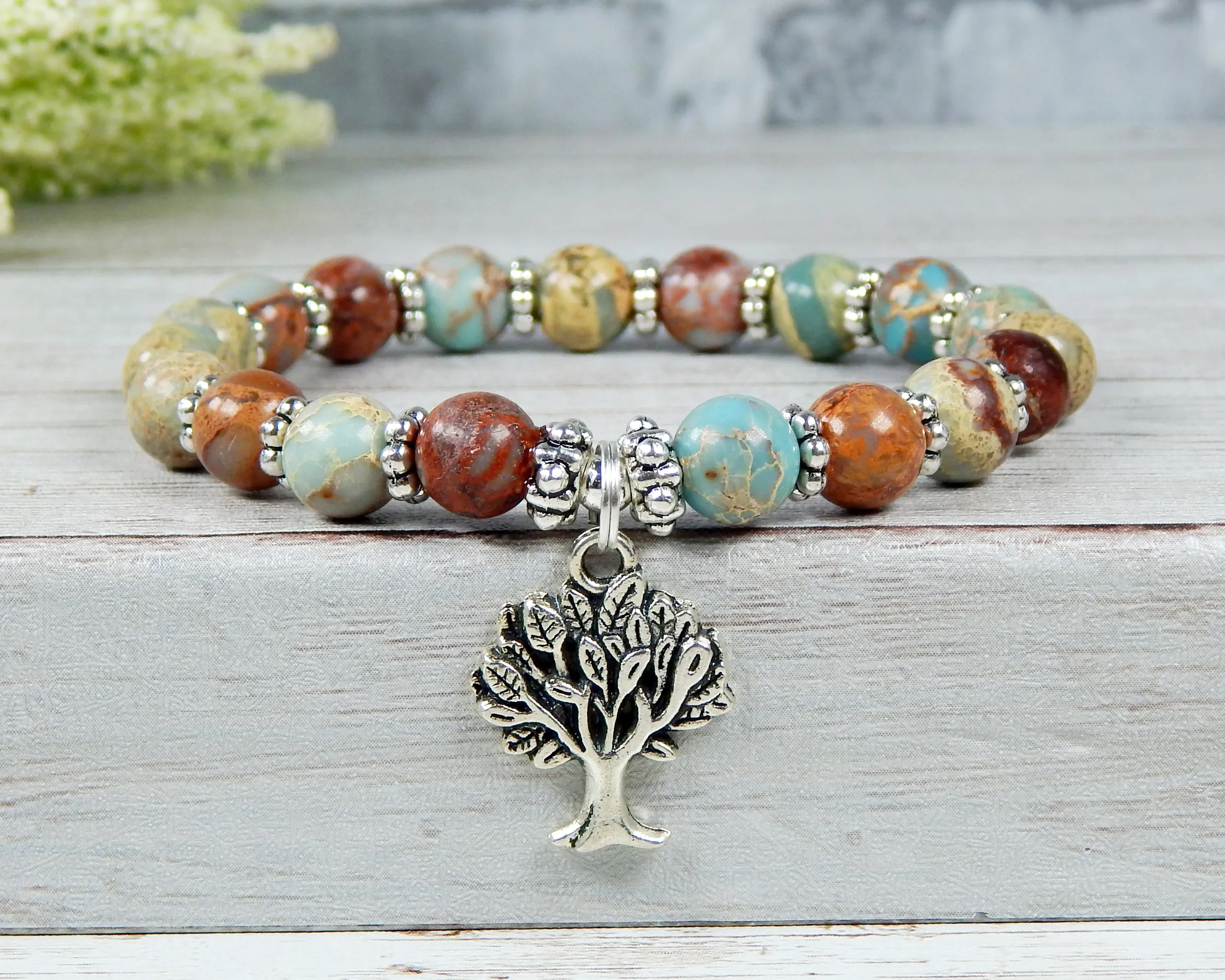 Tree of Life Jewelry for Women - Earthy Blue Jasper Bracelet