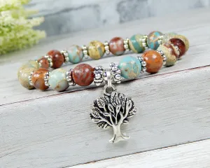 Tree of Life Jewelry for Women - Earthy Blue Jasper Bracelet