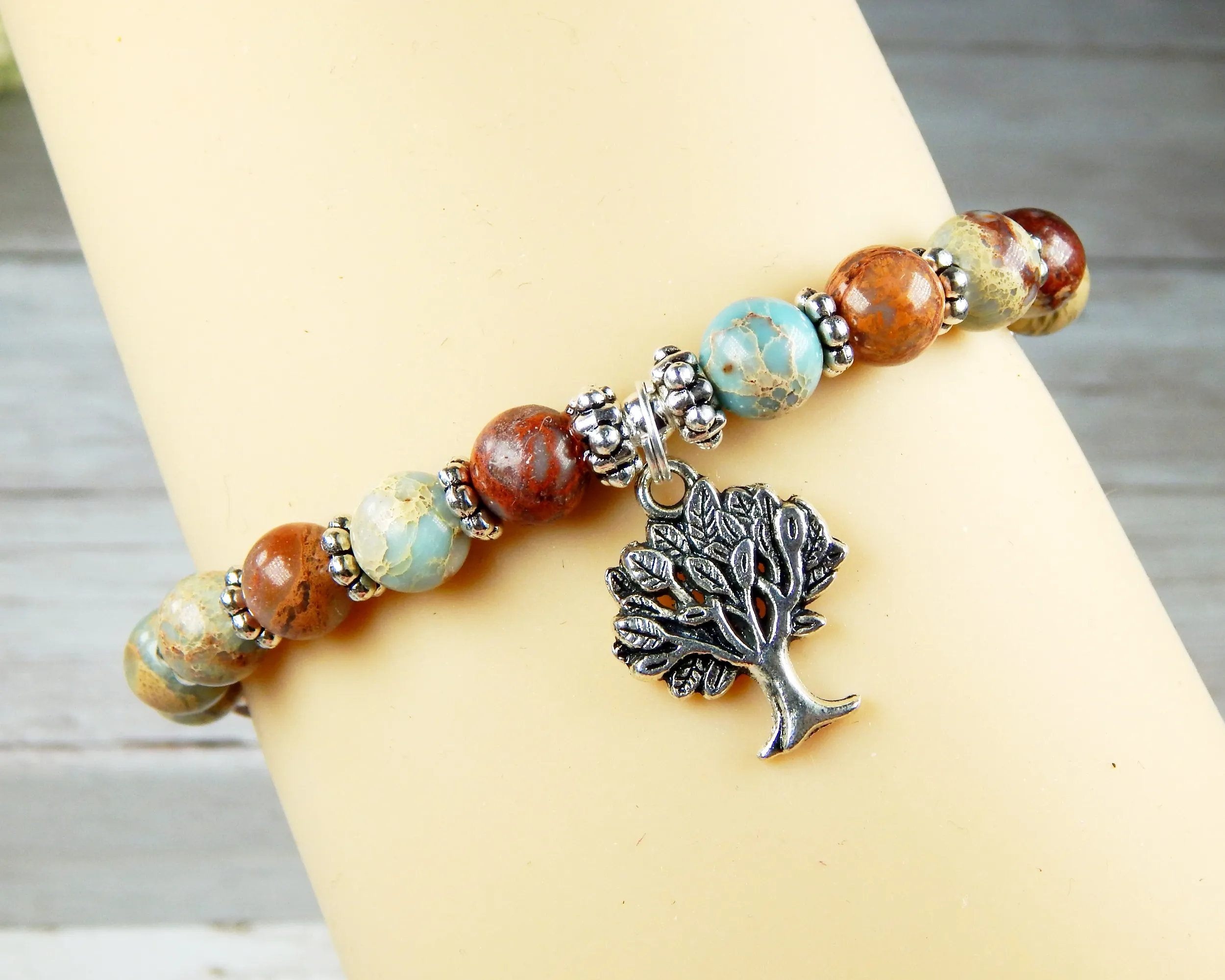 Tree of Life Jewelry for Women - Earthy Blue Jasper Bracelet