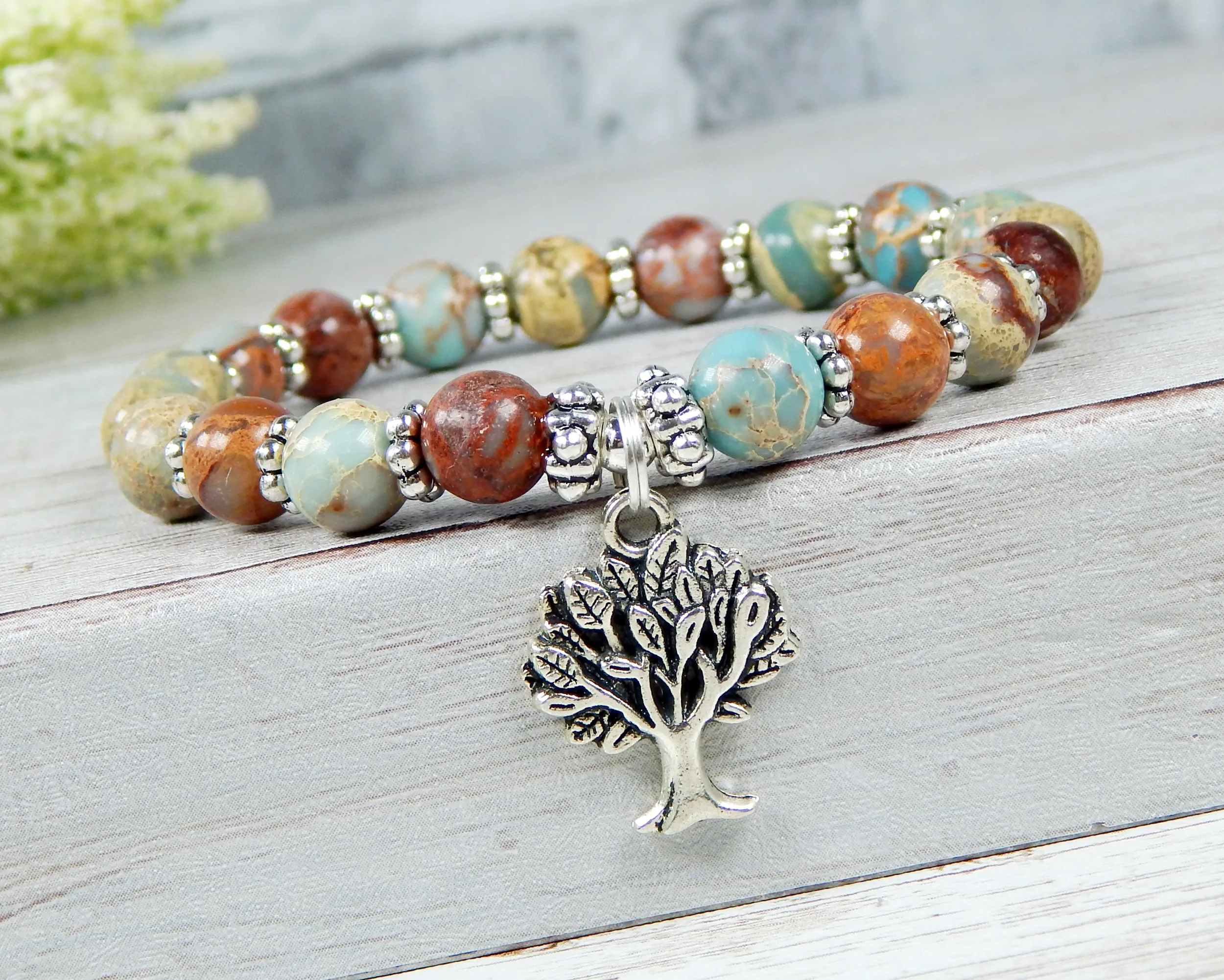 Tree of Life Jewelry for Women - Earthy Blue Jasper Bracelet