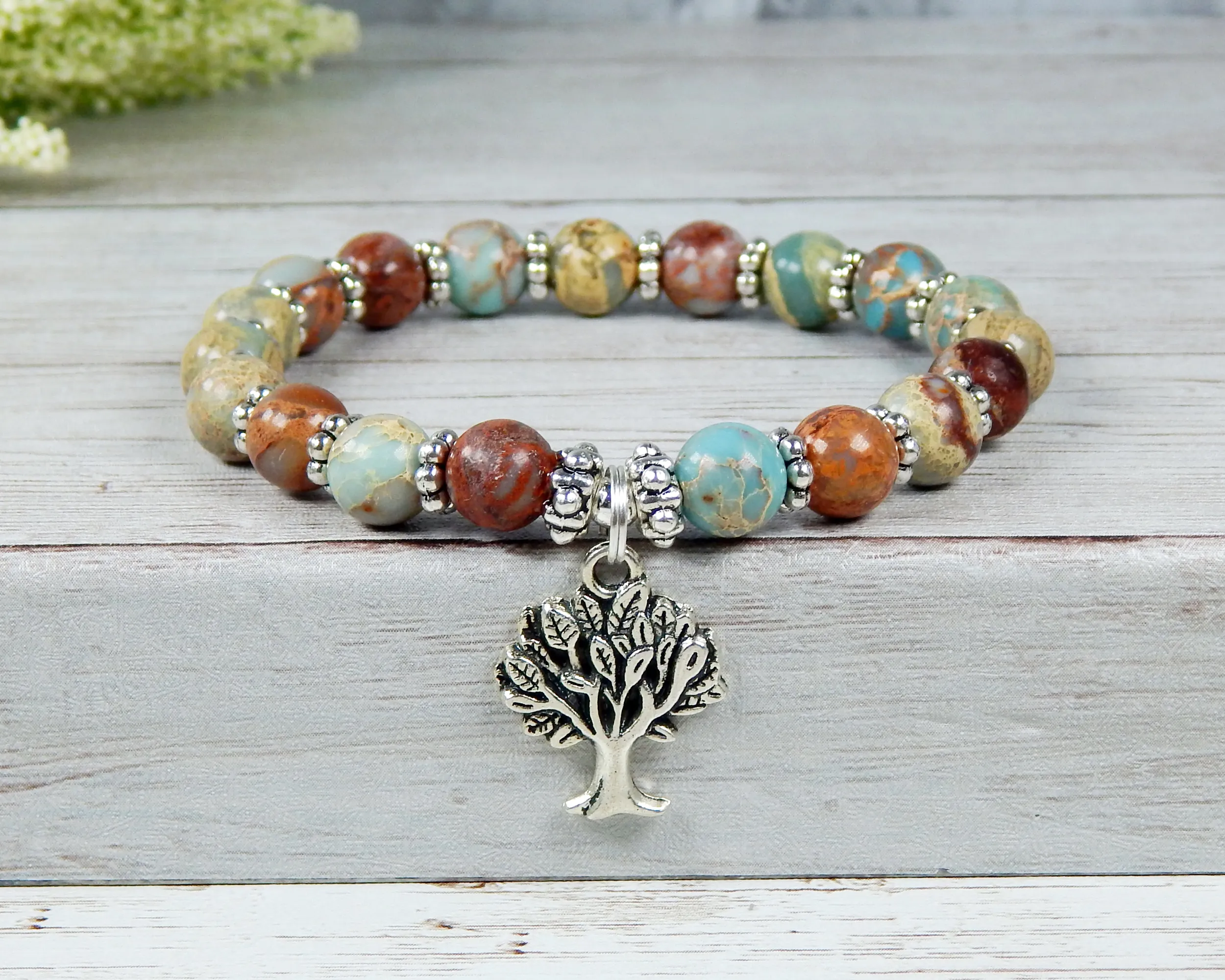 Tree of Life Jewelry for Women - Earthy Blue Jasper Bracelet