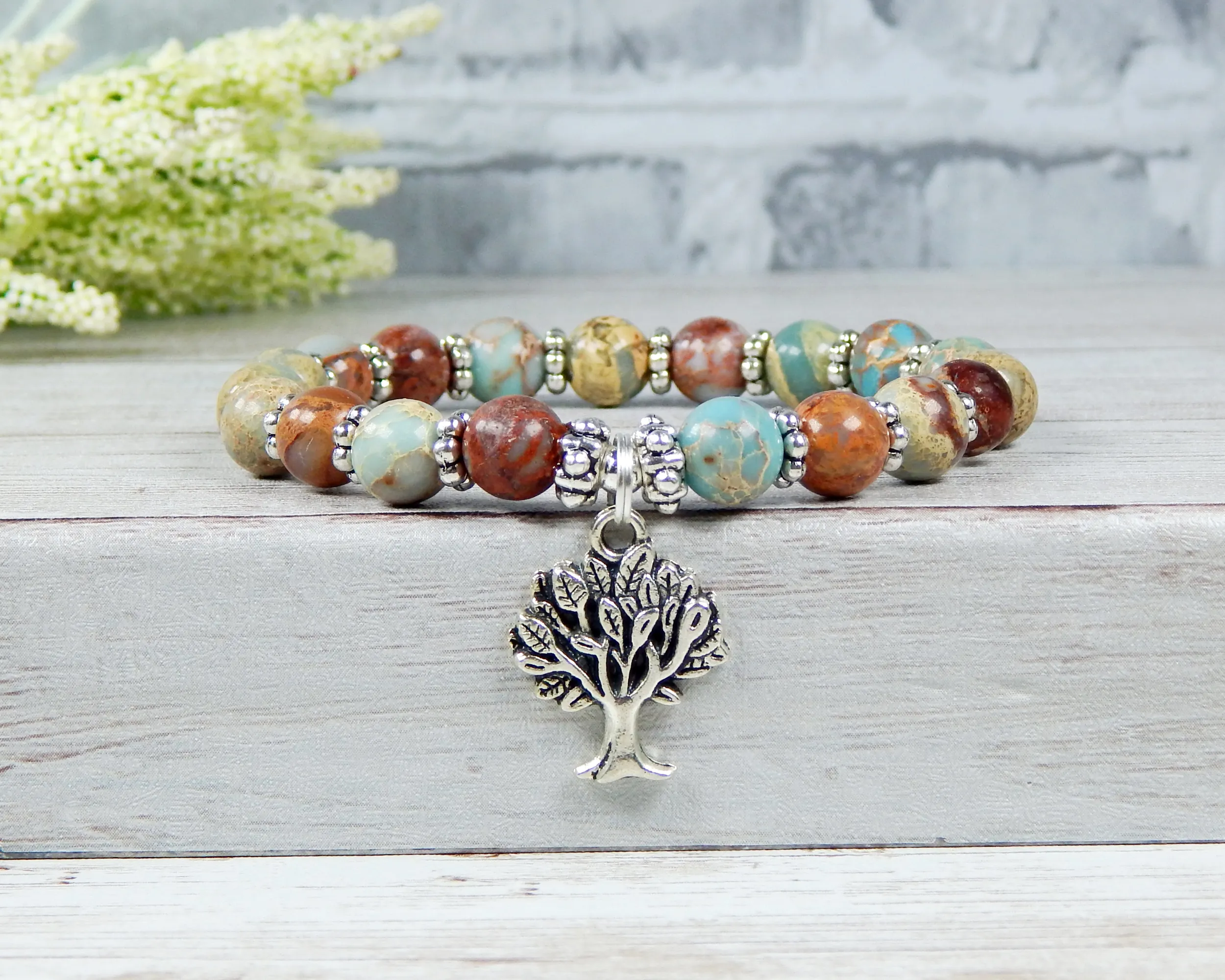 Tree of Life Jewelry for Women - Earthy Blue Jasper Bracelet