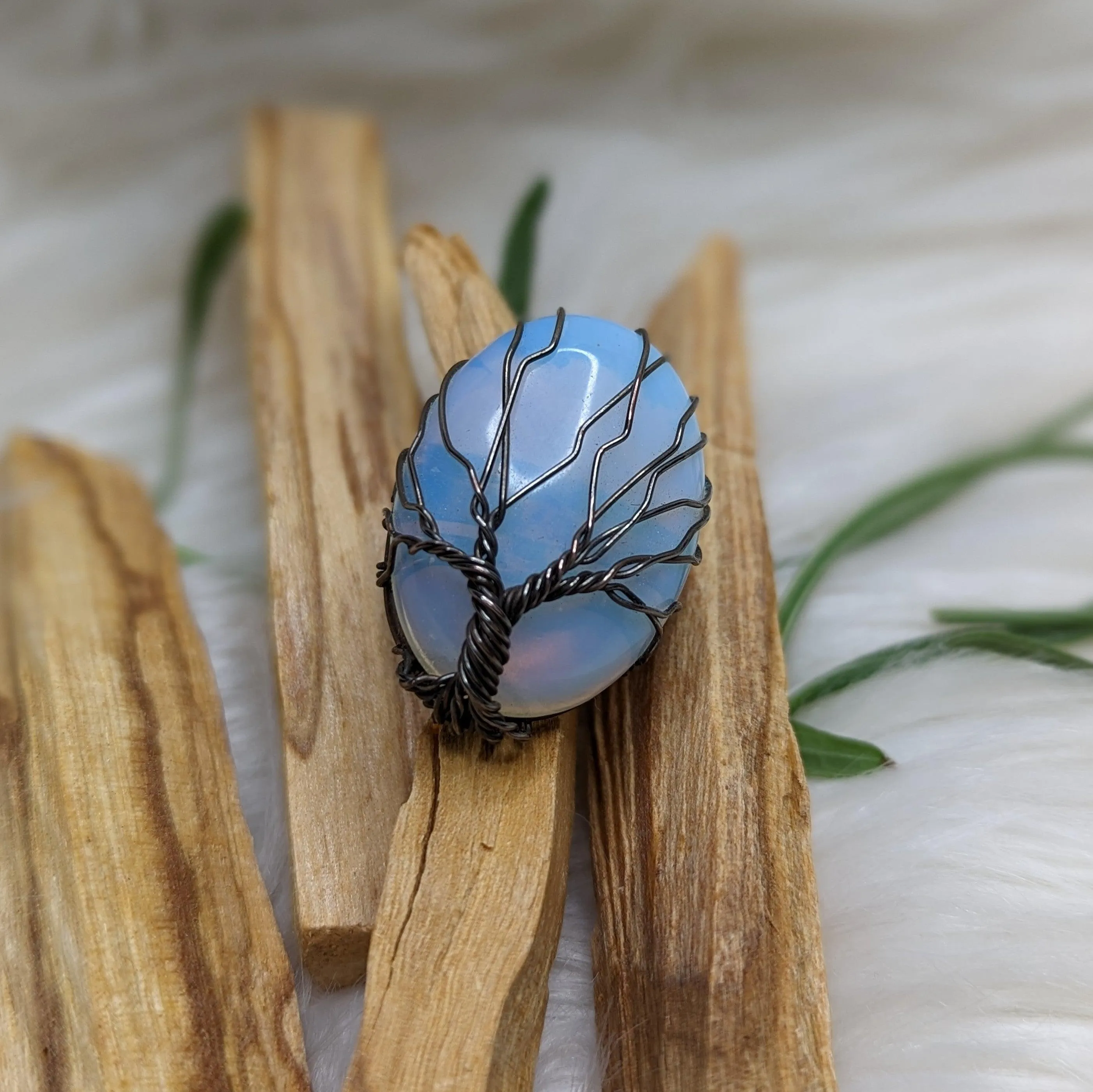 Tree of Life Wire Wrapped Opalite Ring