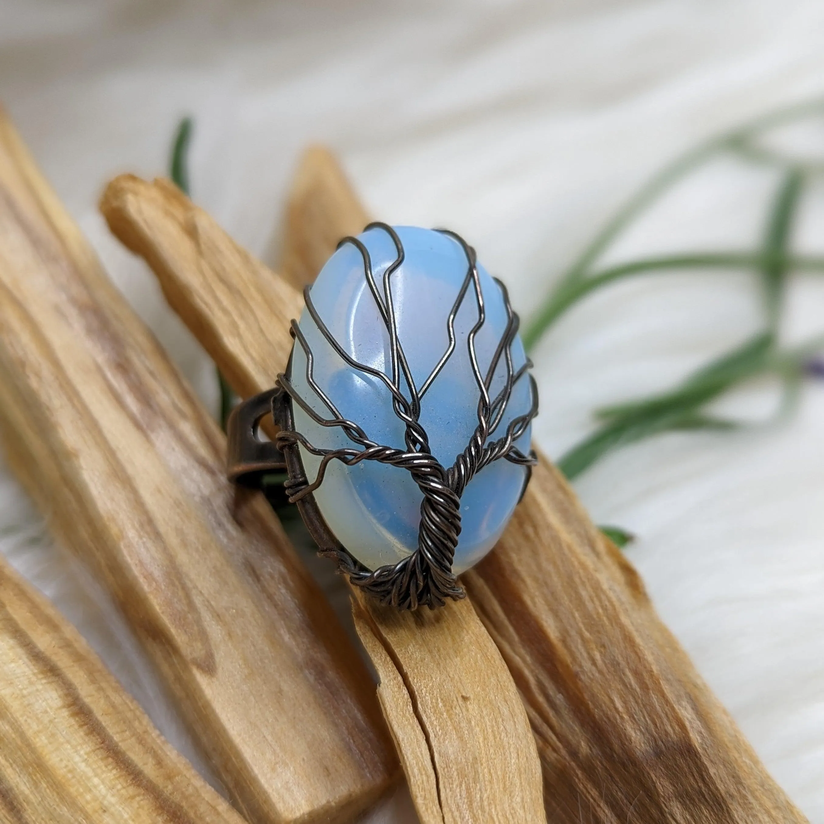 Tree of Life Wire Wrapped Opalite Ring