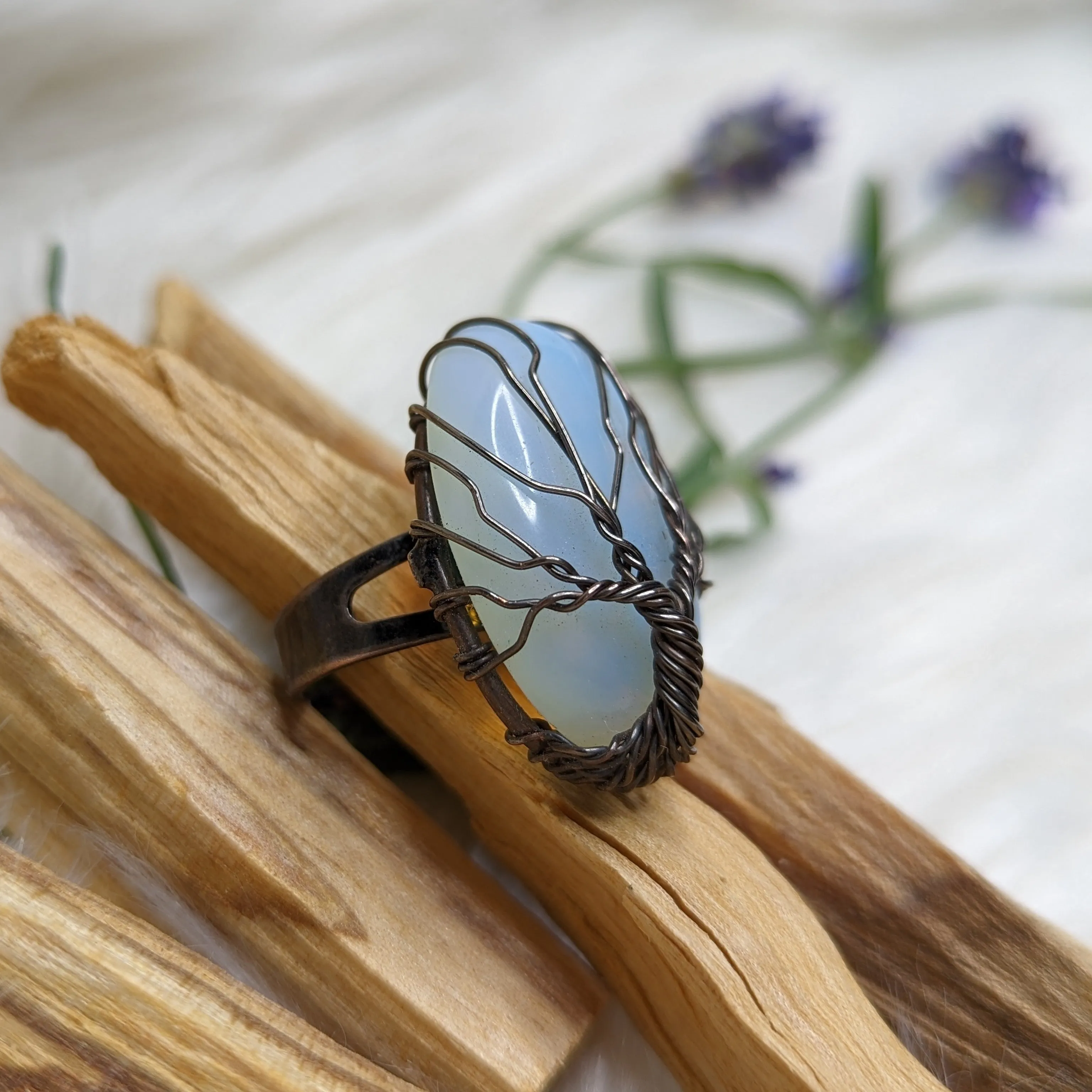 Tree of Life Wire Wrapped Opalite Ring