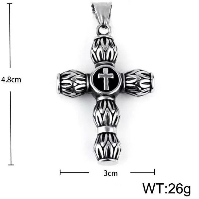 Trendy Winter Men's Pendant with Turquoise Cross in Titanium Steel Crown Design