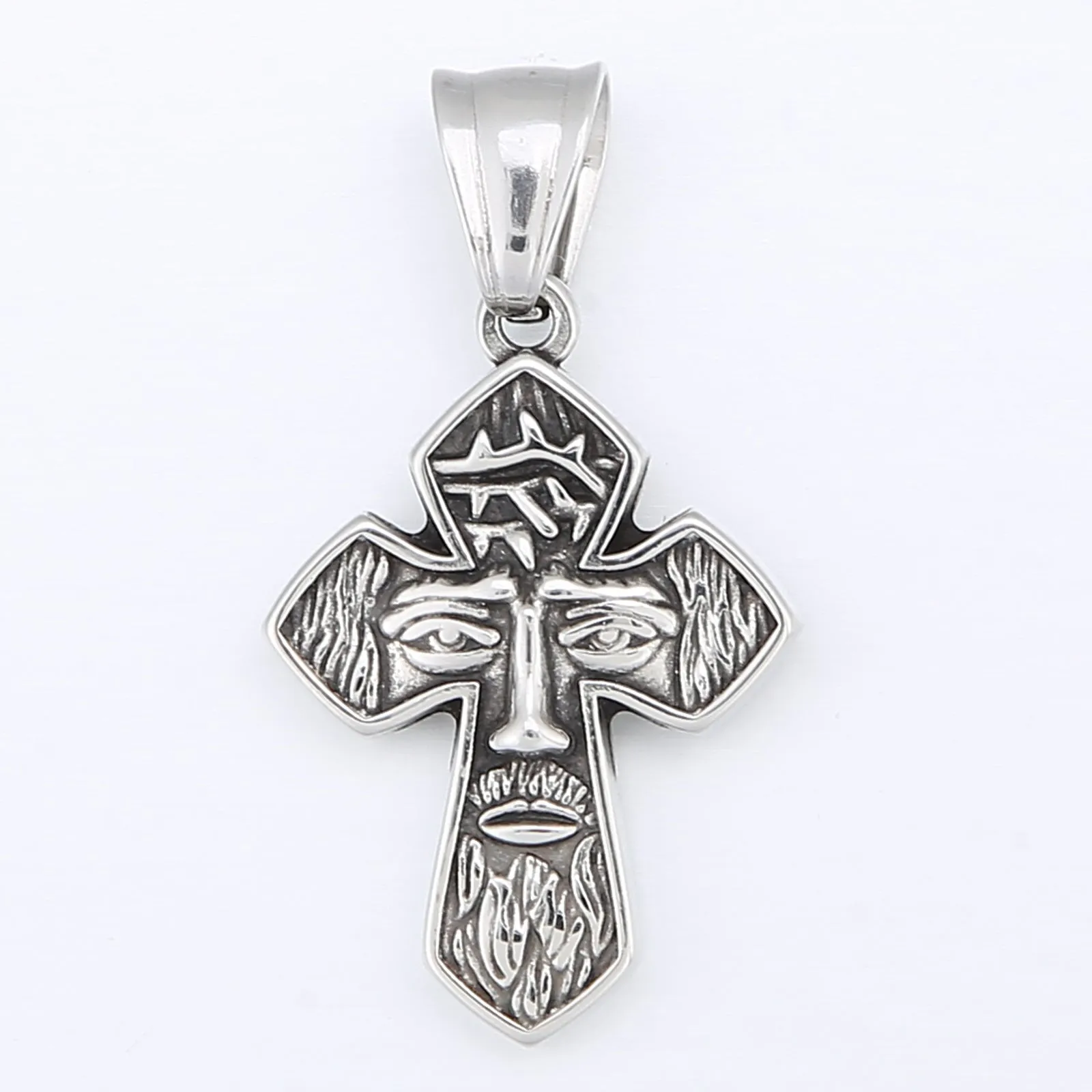 Trendy Winter Men's Pendant with Turquoise Cross in Titanium Steel Crown Design