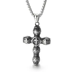 Trendy Winter Men's Pendant with Turquoise Cross in Titanium Steel Crown Design