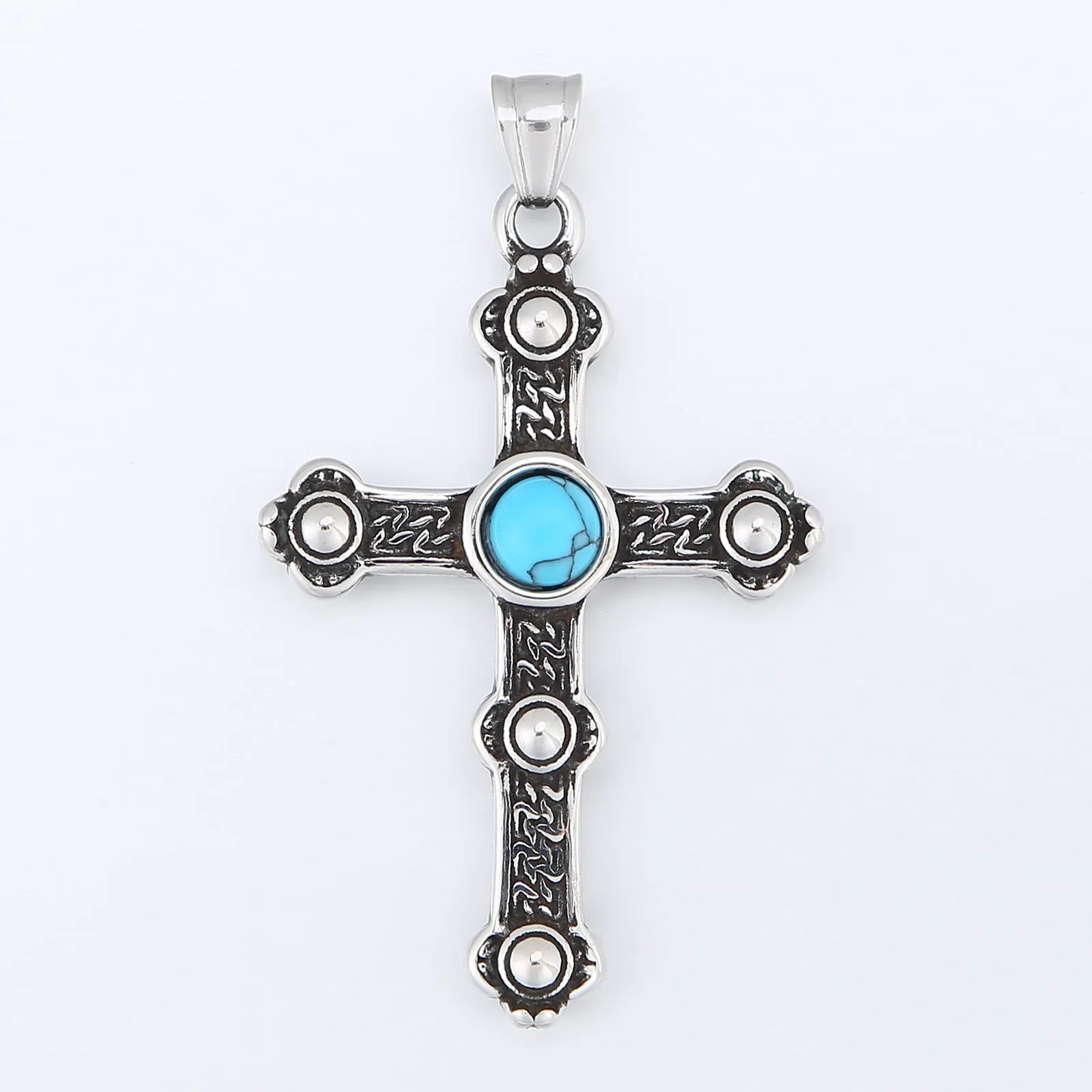 Trendy Winter Men's Pendant with Turquoise Cross in Titanium Steel Crown Design