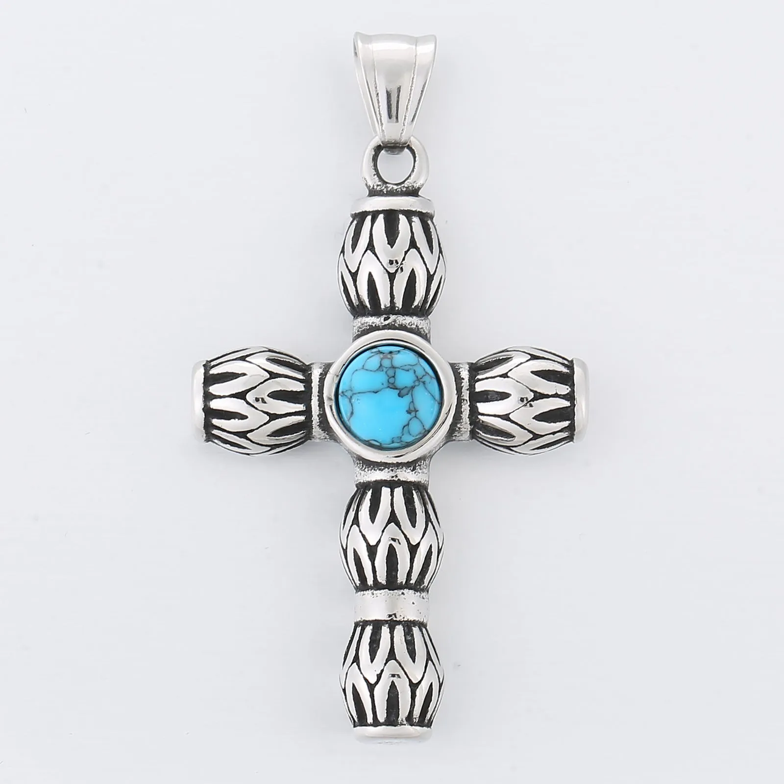 Trendy Winter Men's Pendant with Turquoise Cross in Titanium Steel Crown Design