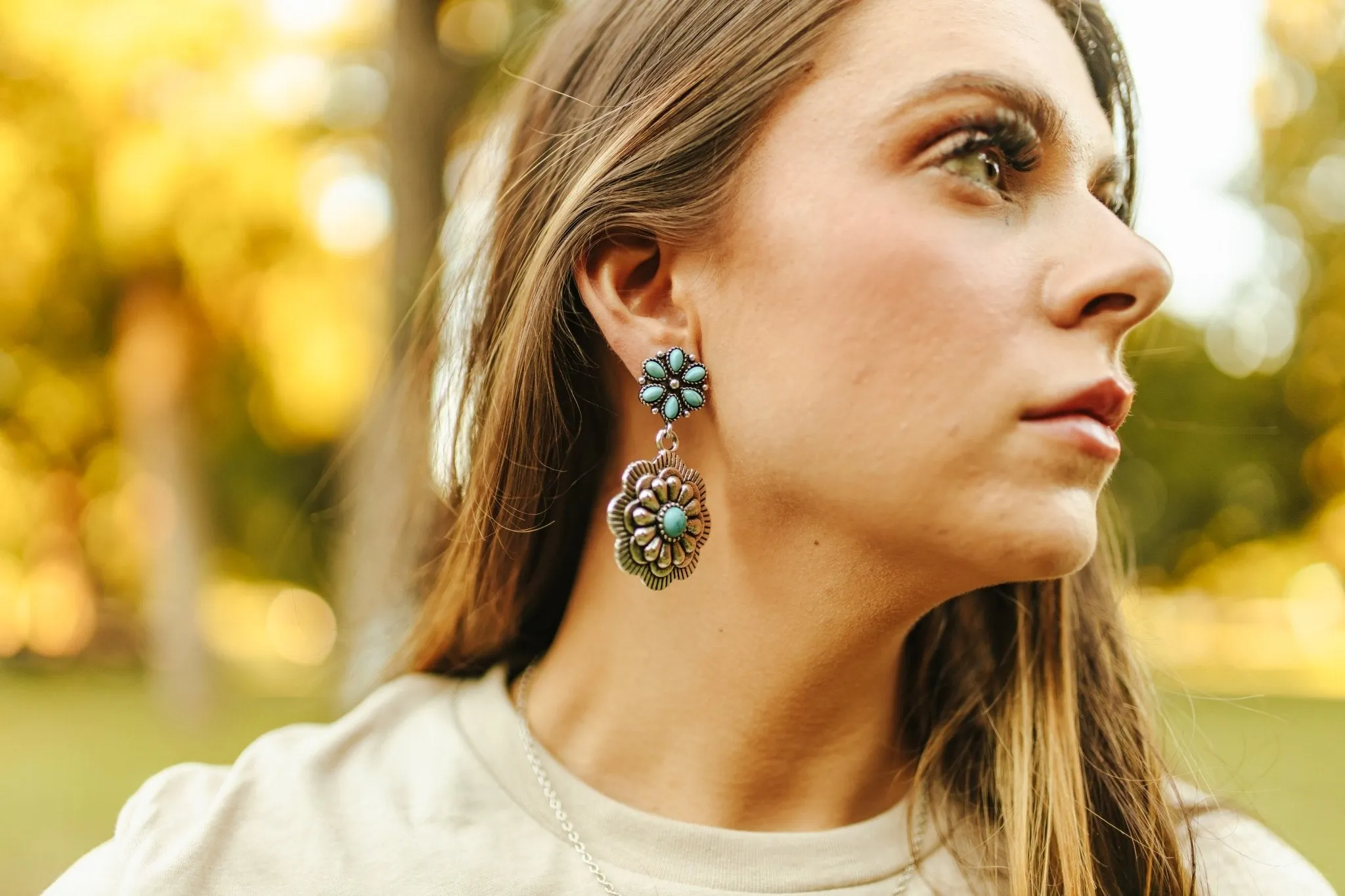 Turquoise Flower Concho Earrings