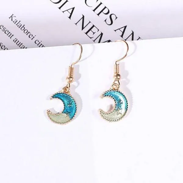 Very Turkish Gold Plated Enamel Crescent Moon Earrings for Woman