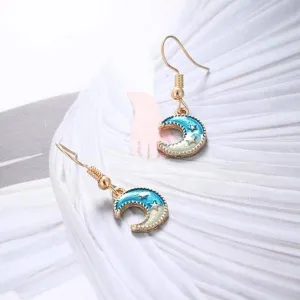 Very Turkish Gold Plated Enamel Crescent Moon Earrings for Woman