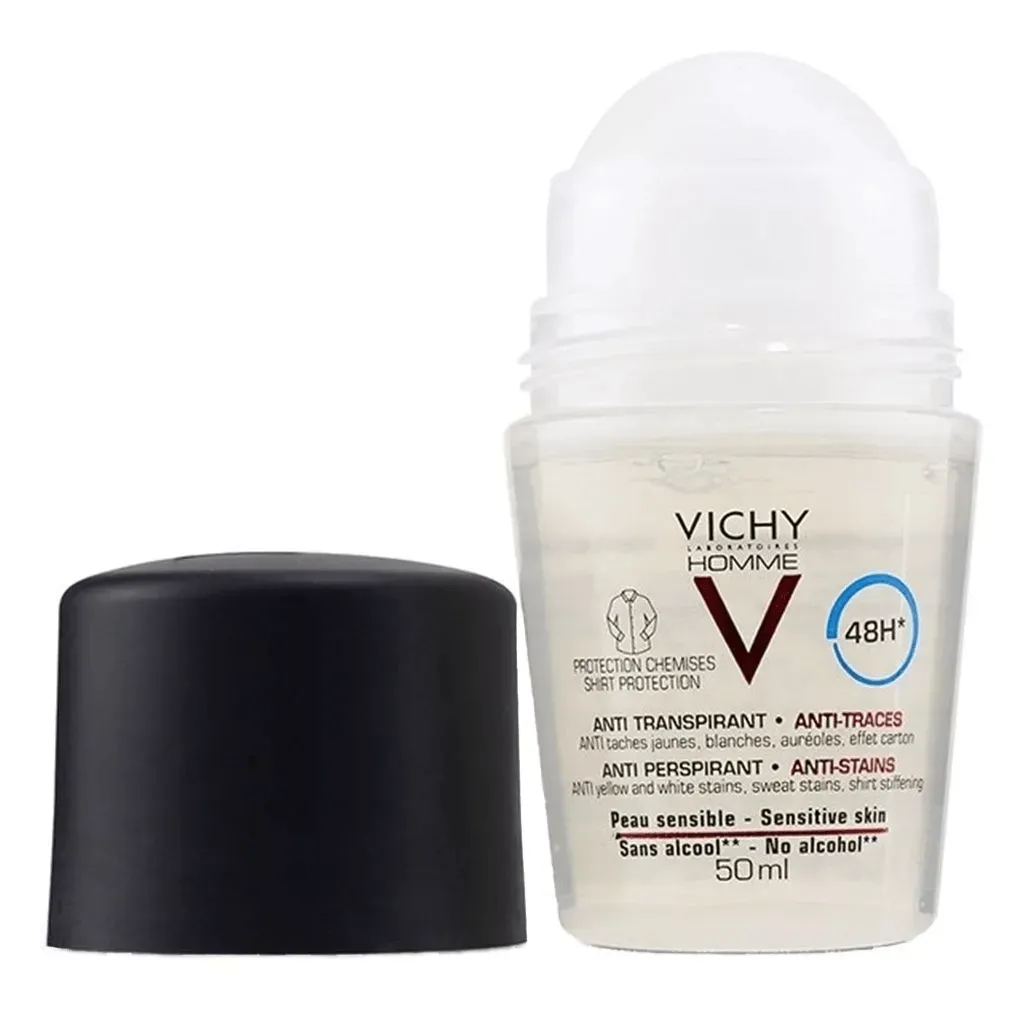 Vichy Homme 48 Hour Anti-Perspirant, Anti-Stain Alcohol Free Deodorant Roll On 50ml