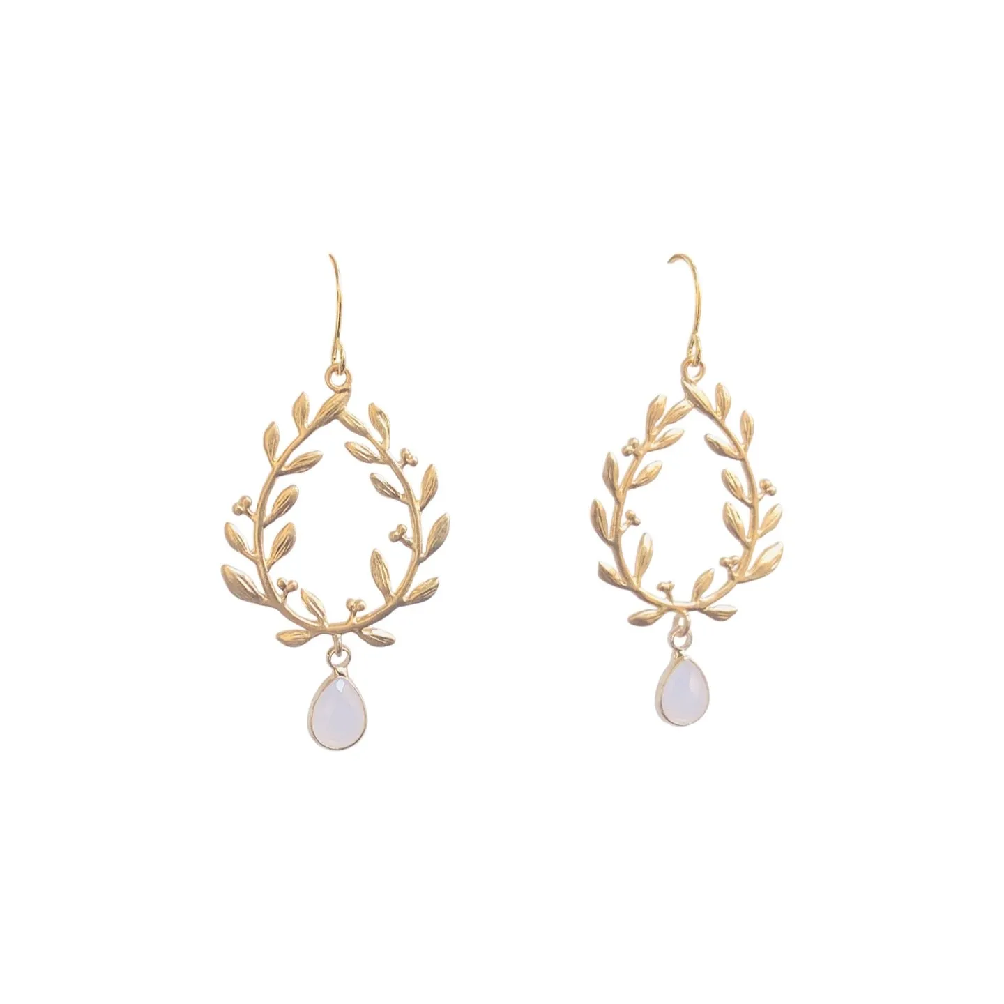 Victory Laurel Leaf Earrings with Energy Stones (various stone options in gold or silver)