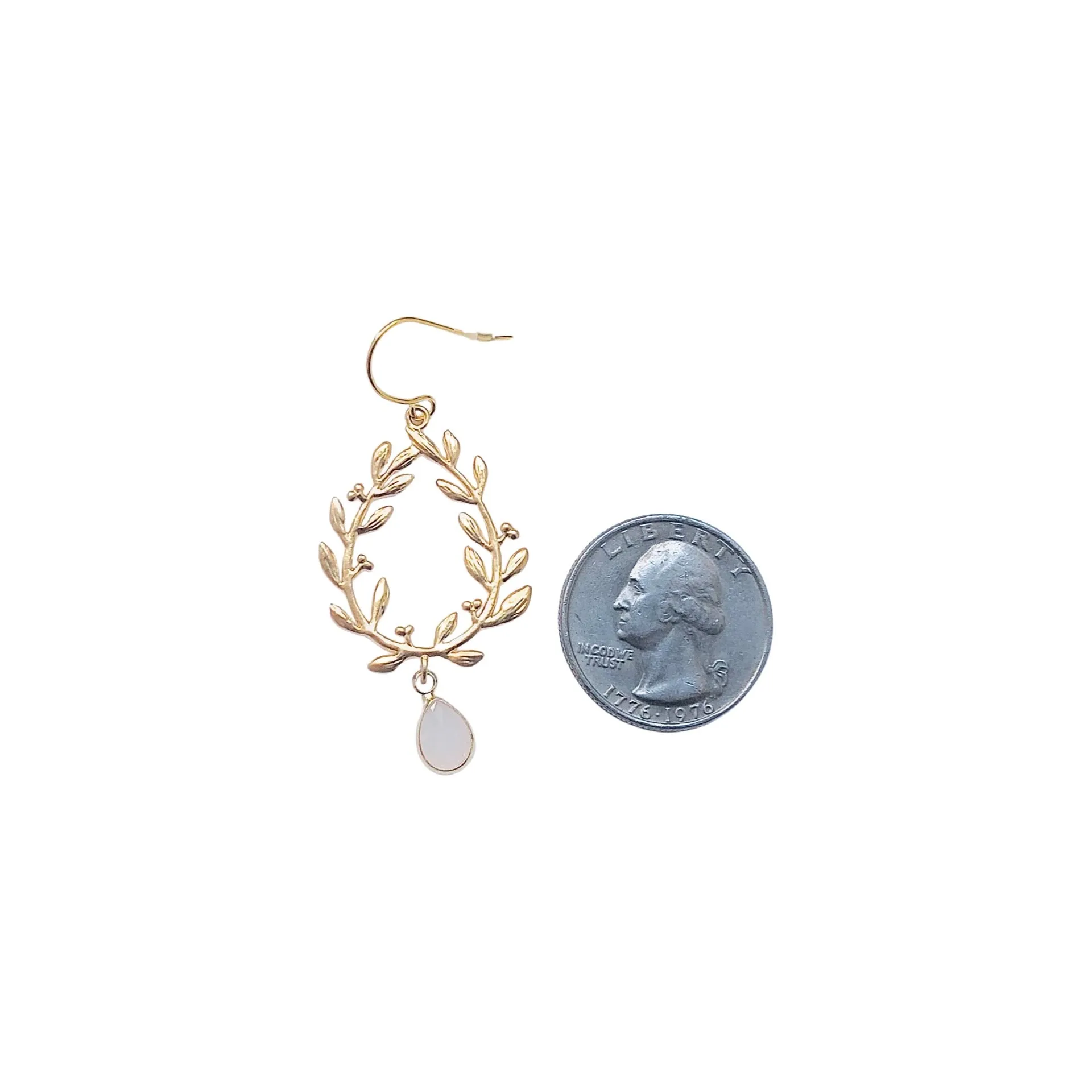 Victory Laurel Leaf Earrings with Energy Stones (various stone options in gold or silver)