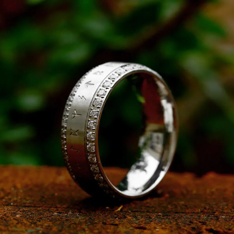 Viking Runes Gem-set Stainless Steel Band Ring