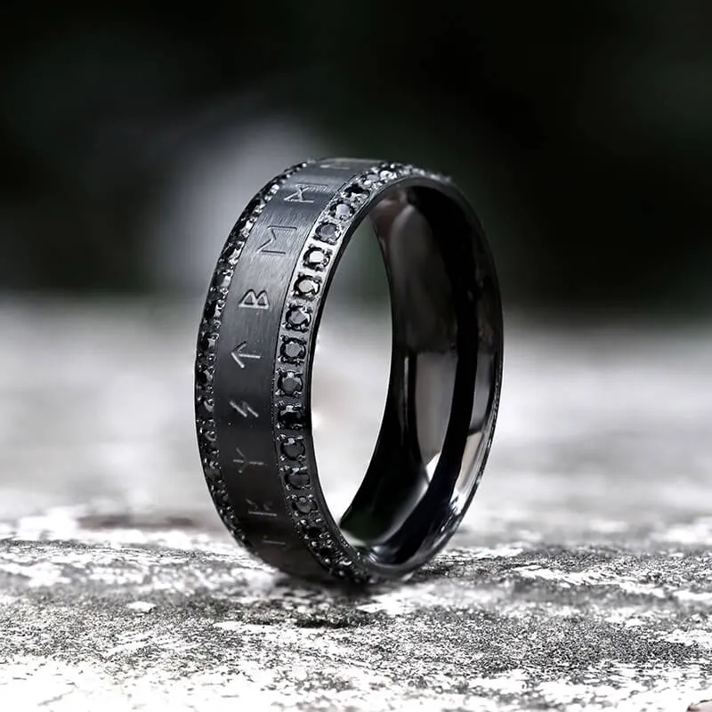 Viking Runes Gem-set Stainless Steel Band Ring