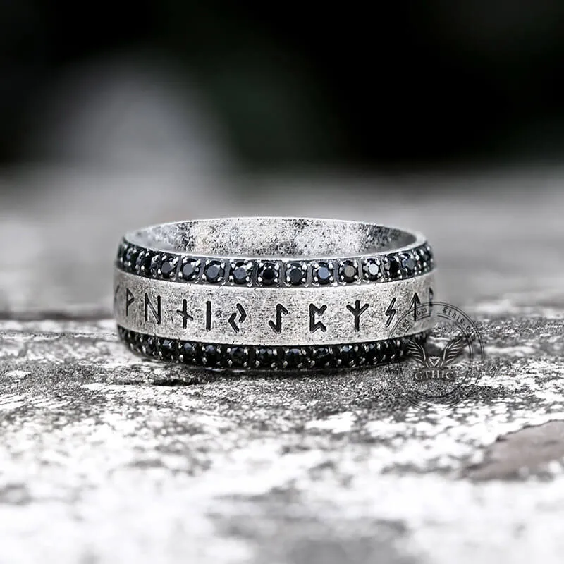 Viking Runes Gem-set Stainless Steel Band Ring