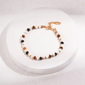 Vintage Bracelet with Tiger's Eye Black Agate and Mother of Pearls