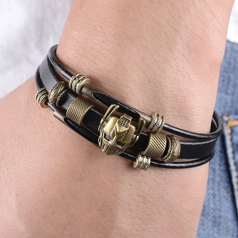 Vintage Multilayer Braided Wrap Bracelets&Bangles Wristband Punk Gundam Strand Charm Leather Bracelet Men&Women Gift Bracelet