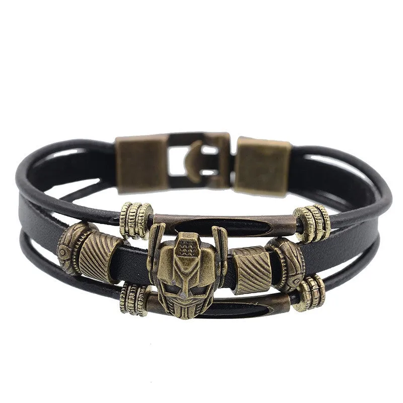 Vintage Multilayer Braided Wrap Bracelets&Bangles Wristband Punk Gundam Strand Charm Leather Bracelet Men&Women Gift Bracelet