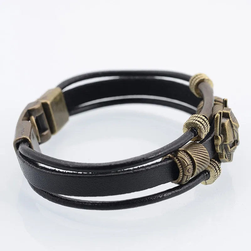 Vintage Multilayer Braided Wrap Bracelets&Bangles Wristband Punk Gundam Strand Charm Leather Bracelet Men&Women Gift Bracelet