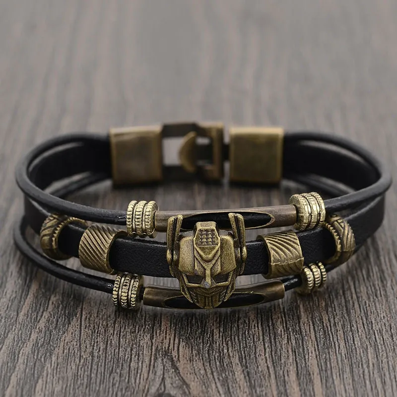 Vintage Multilayer Braided Wrap Bracelets&Bangles Wristband Punk Gundam Strand Charm Leather Bracelet Men&Women Gift Bracelet