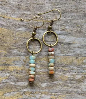 Vintage Natural Jasper Stone Ethnic Circle Earrings