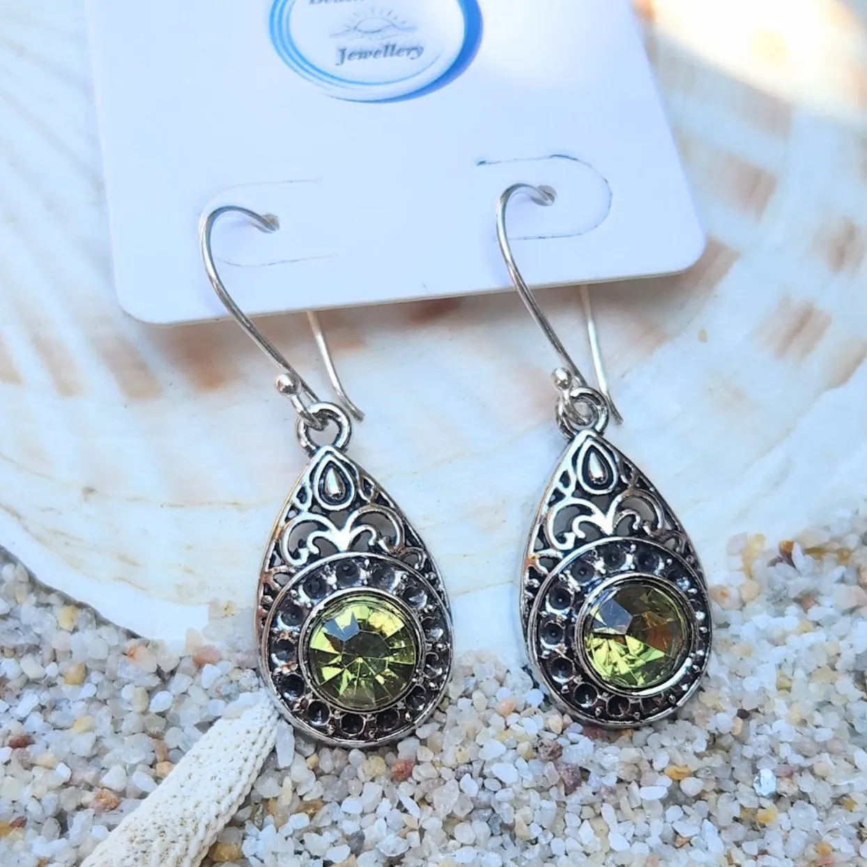 VINTAGE PERIDOT DROPS -  PURE SILVER HILLTRIBE HOOK EARRINGS