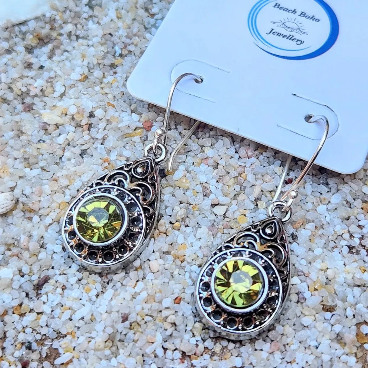 VINTAGE PERIDOT DROPS -  PURE SILVER HILLTRIBE HOOK EARRINGS