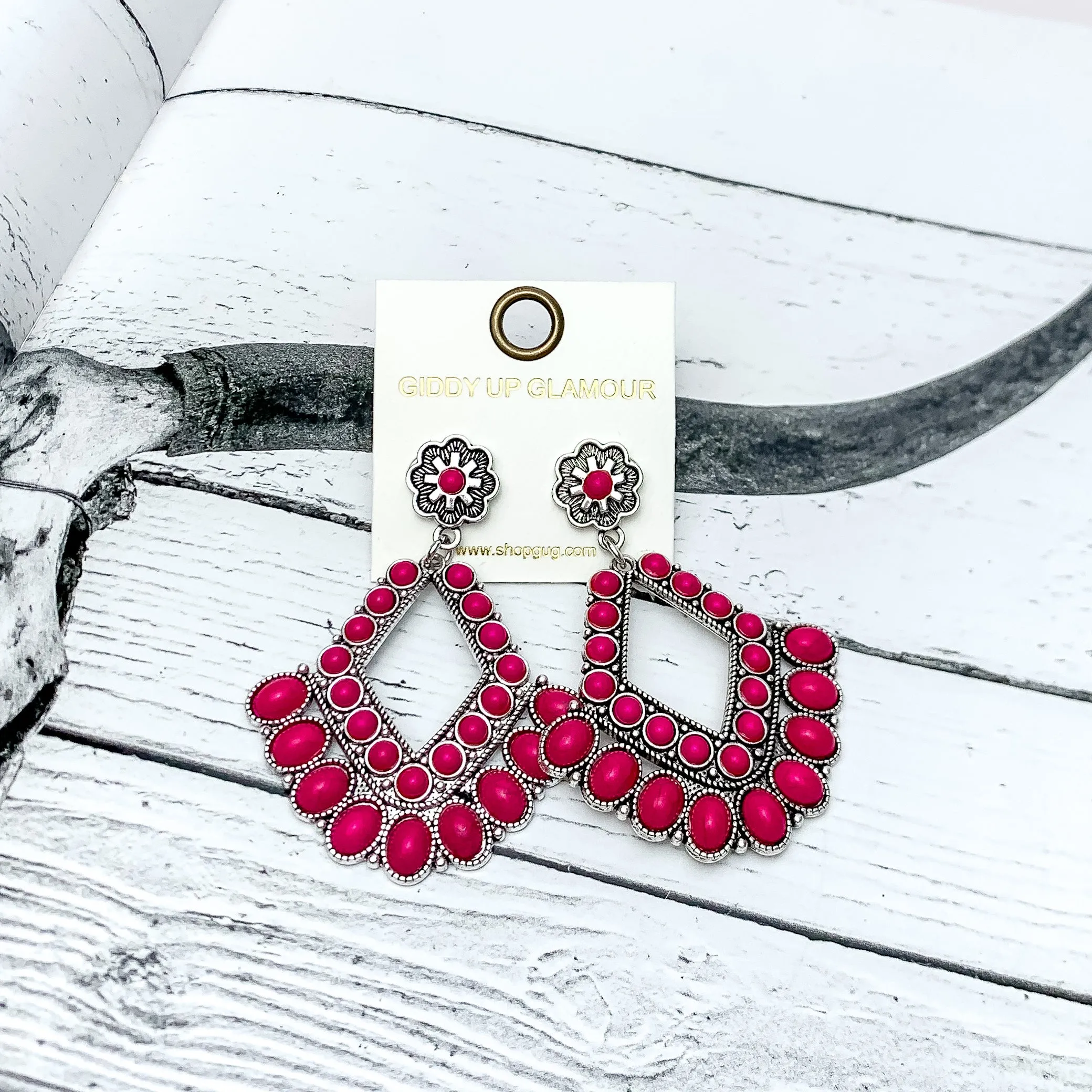 Western Chandelier Earrings in Hot Pink