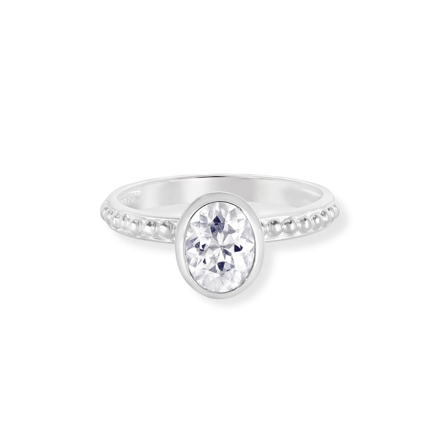 White Topaz Oval Granular Dotty Twinkle Ring